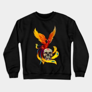 Fire Phoenix And Day Of The Dead Sugar Skull Crewneck Sweatshirt